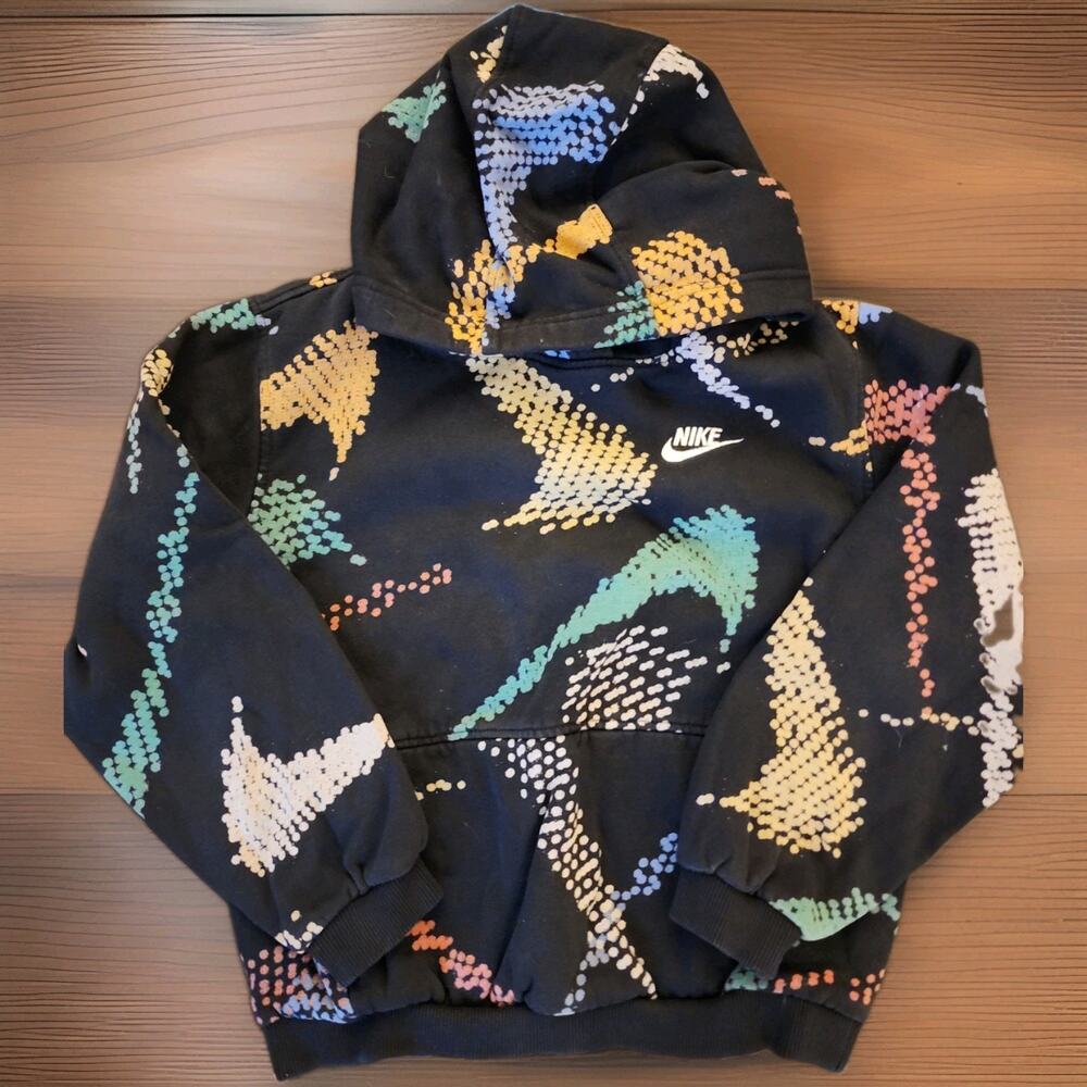 Nike Youth Large Black Abstract Dot Dappled Print Fleece Hoodie Sweatshirt L